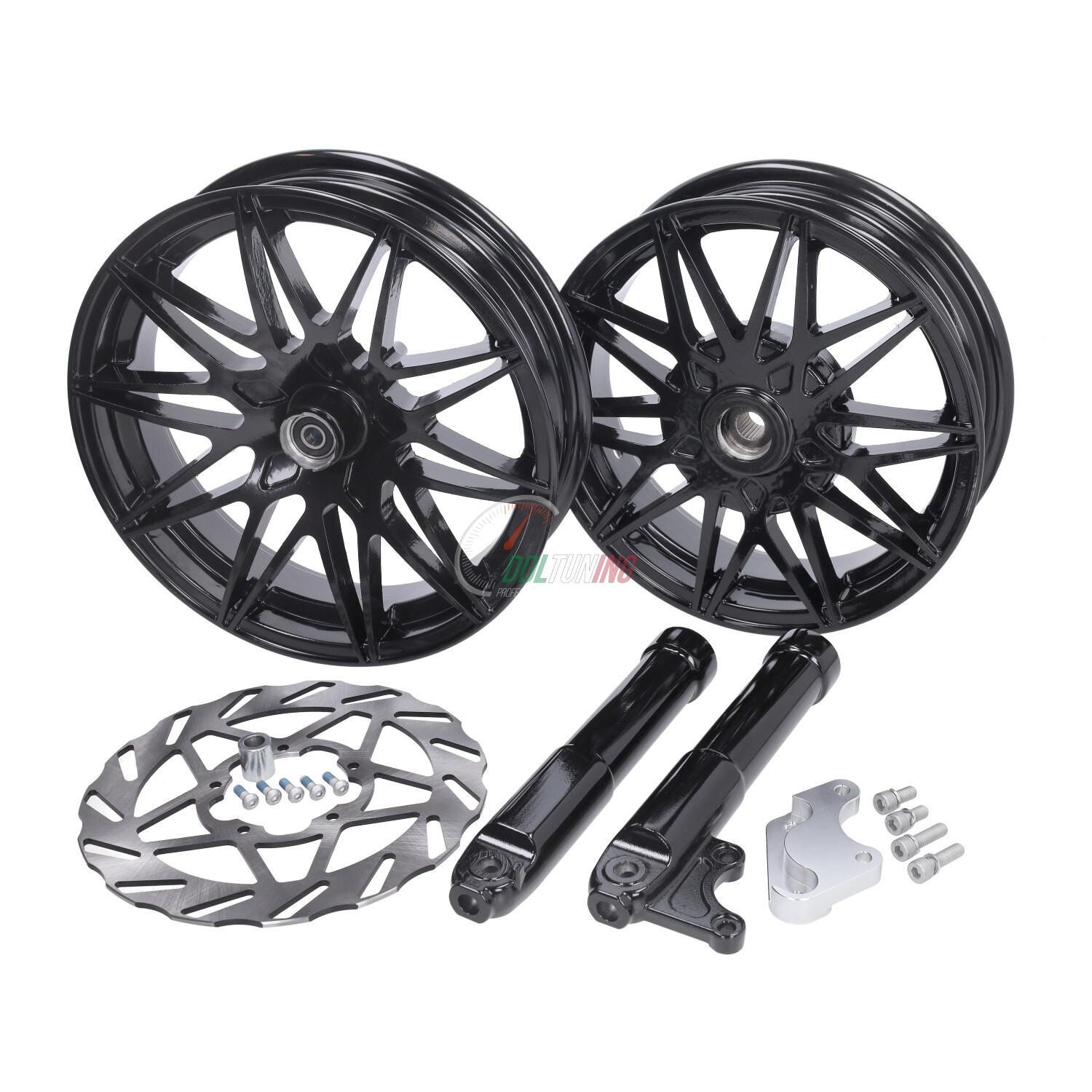 WIELSET UPGRADE GLANS ZWART FAST ARROW PRO 11/12 INCH + OVERSIZED REMSCHIJF
