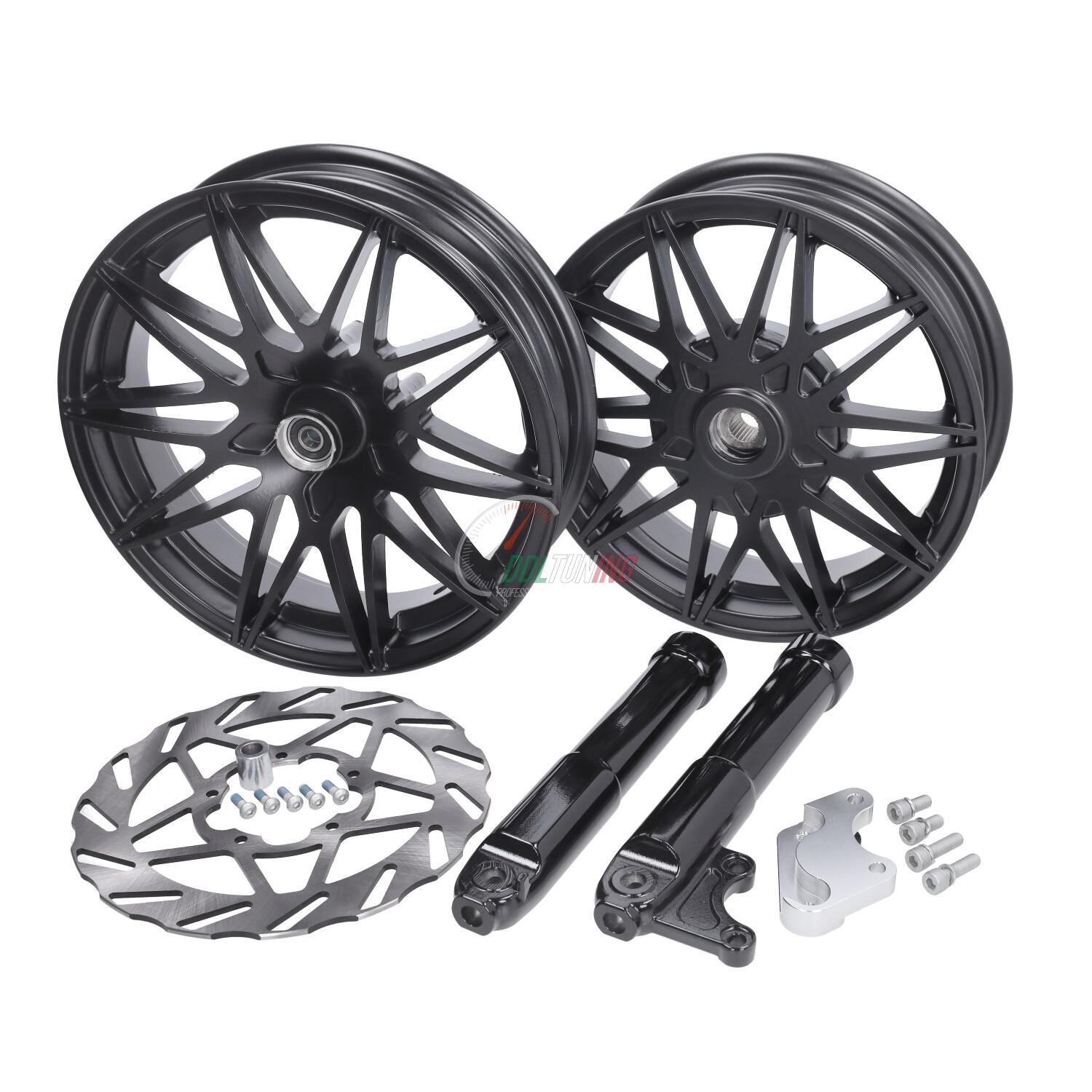 WIELSET UPGRADE MAT ZWART FAST ARROW PRO 11/12 INCH + OVERSIZED REMSCHIJF