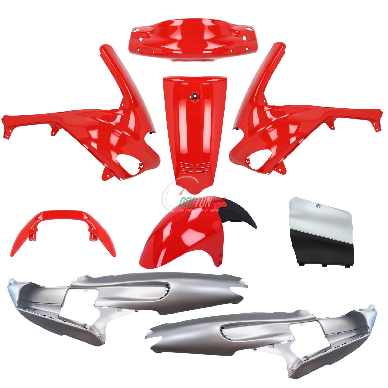 PLAATWERKSET MODEL ORIG GILERA RUNNER 50-125-180CC 9-DELIG MAT ZILVER/ ROOD